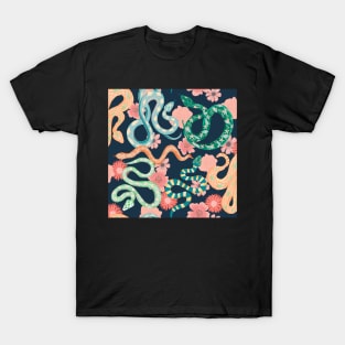 Floral snakes on dark blue T-Shirt